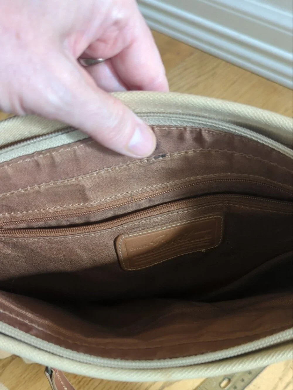 Fossil Canvas Messenger Bag in Beige